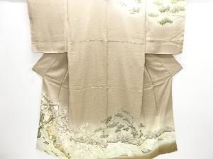 未使用品　仕立て上がり　霜鳥忍作　桜に川下り模様訪問着